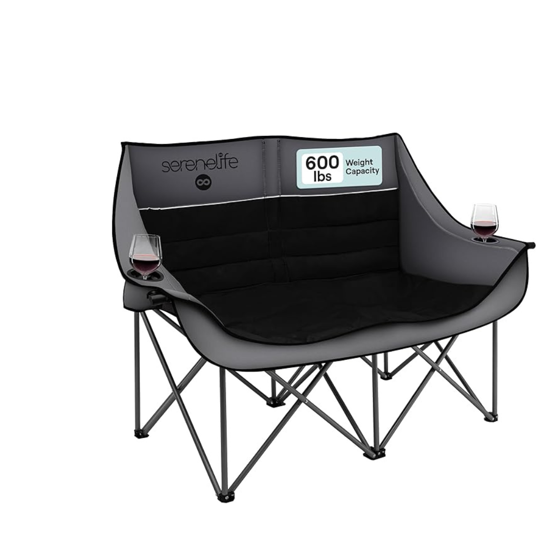 SereneLife 2 Person Camping Loveseat Chair (600 lbs Capacity)