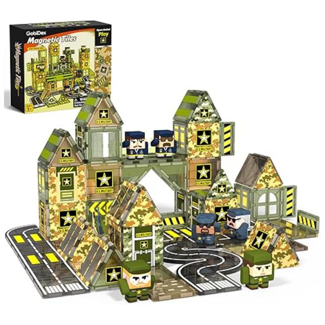 100-Piece Army Magnetic Tiles STEM Building Set with Toy Soldiers