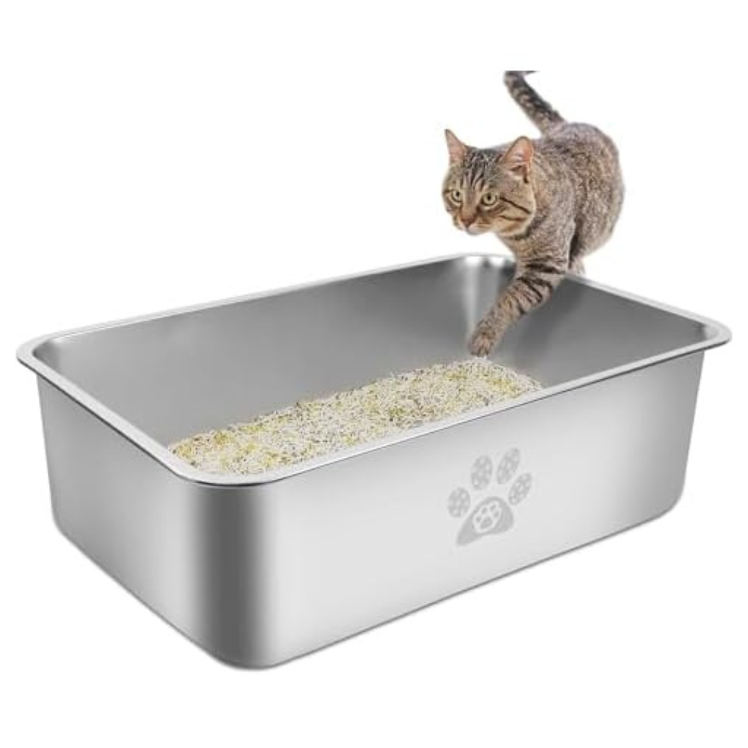 PWTAA Stainless Steel Cat Litter Box (17.7"x13.8"x5.9")