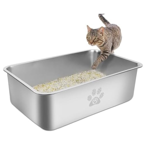PWTAA Stainless Steel Cat Litter Box (17.7"x13.8"x5.9")