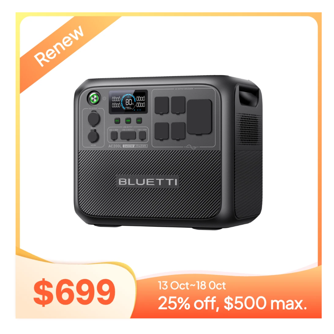 BLUETTI AC200L 2400W/2048Wh LiFePO4 Portable Power Station [Certified Refurb]