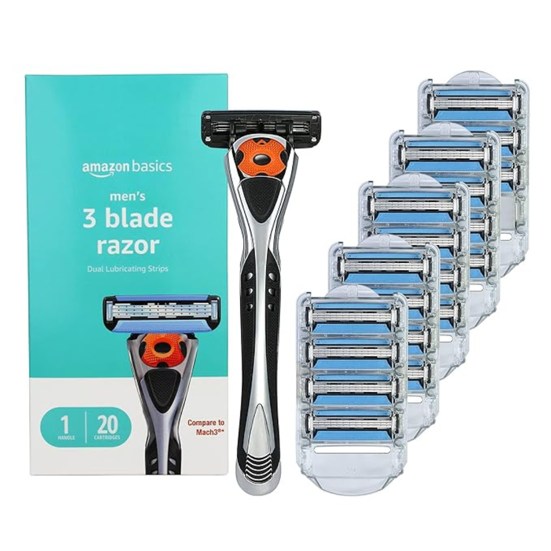 Amazon Basics Men's 3-Blade Motion Sphere Razor w/ 20 Blade Cartridges