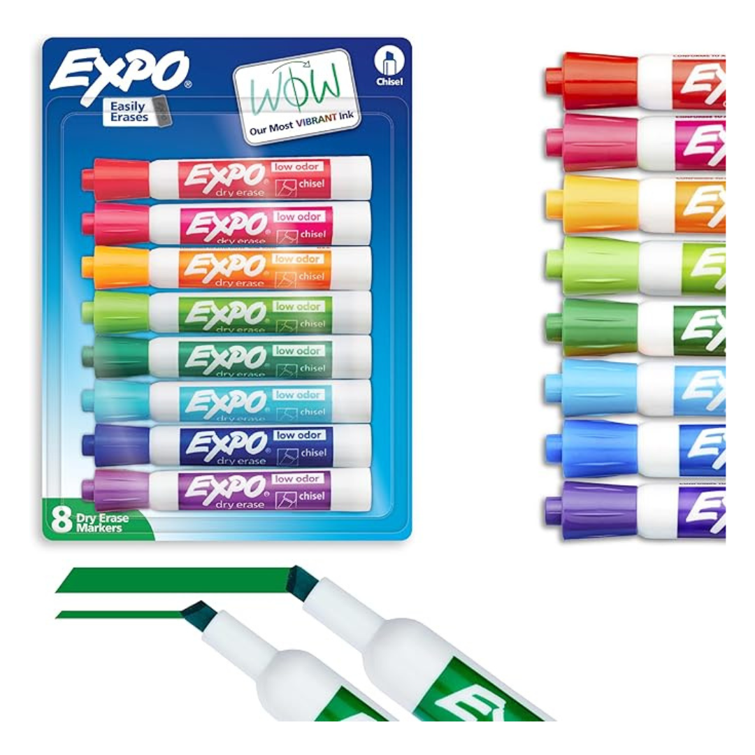 8-Count EXPO Low Odor Chisel Tip Dry Erase Markers (Assorted Colors)