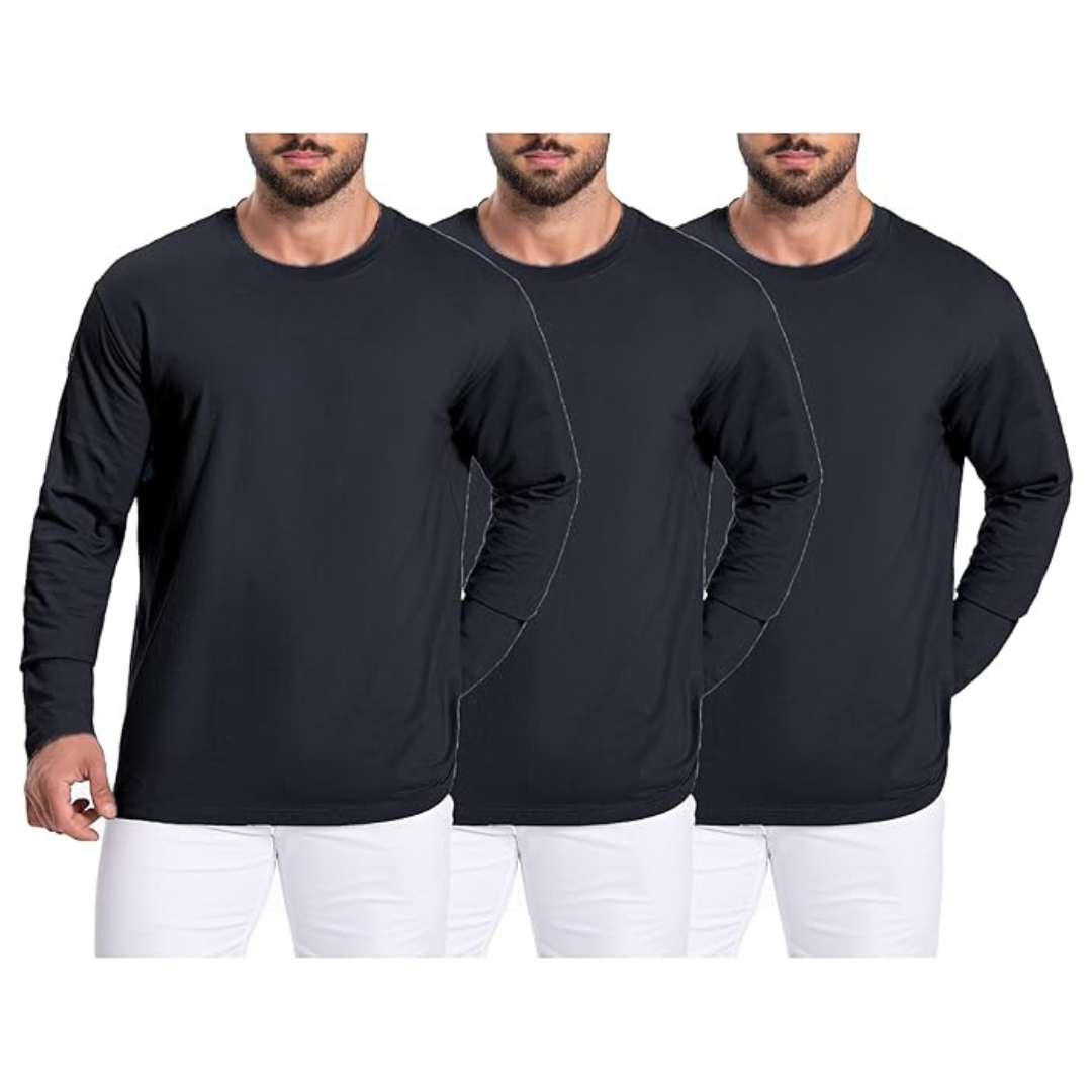 3-Pack Mettclasi Men's Heavy 100% Cotton Long Sleeve T-Shirts
