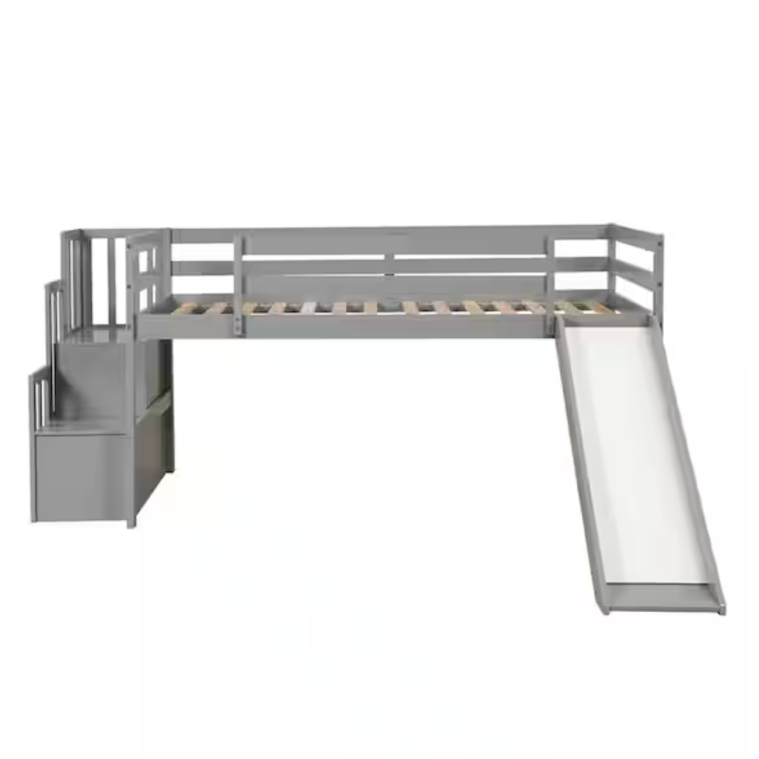 82.56" W Z-Joyee Gray Wood Twin Loft Bed