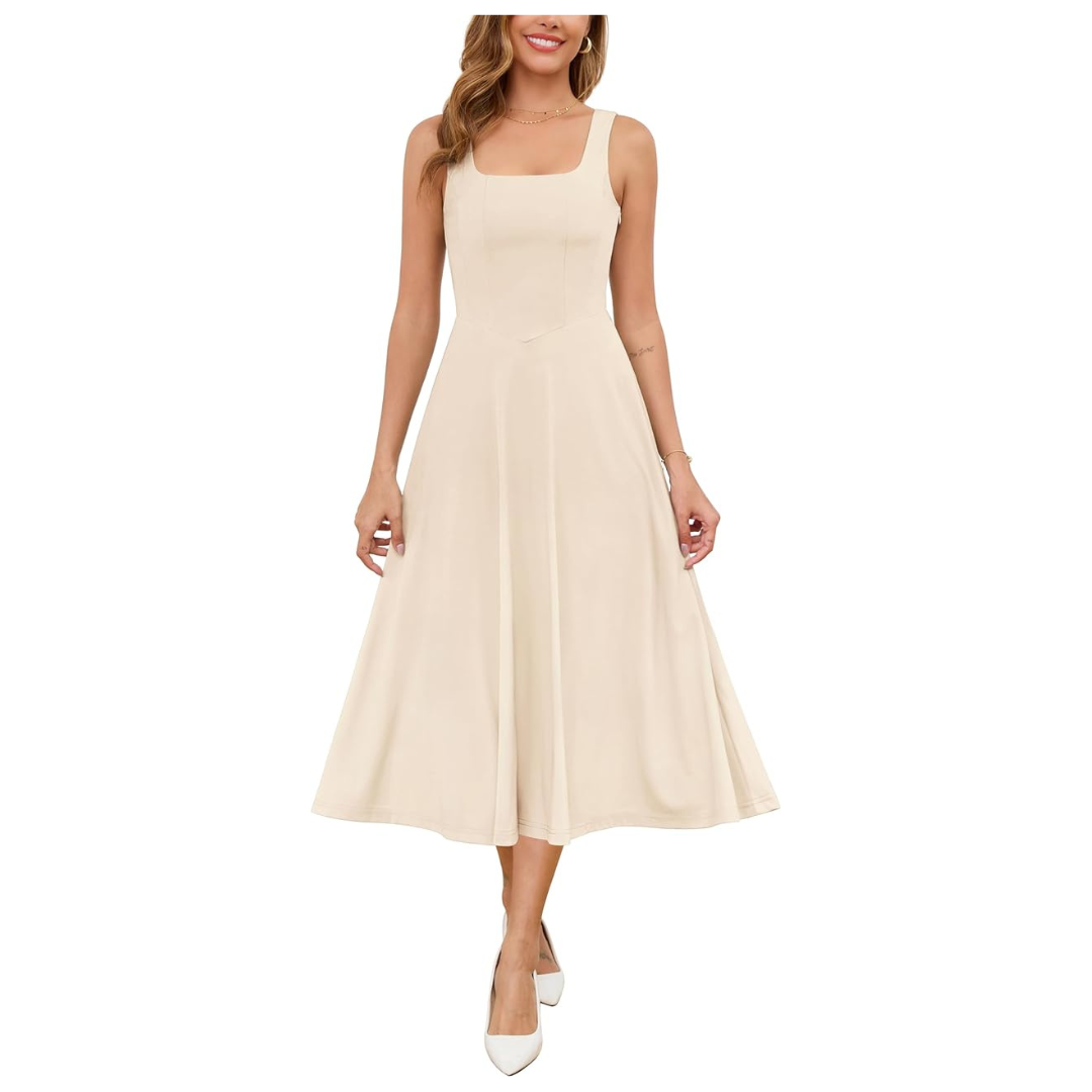 Women's Square Neck Flowy Swing Midi Dress (Various)