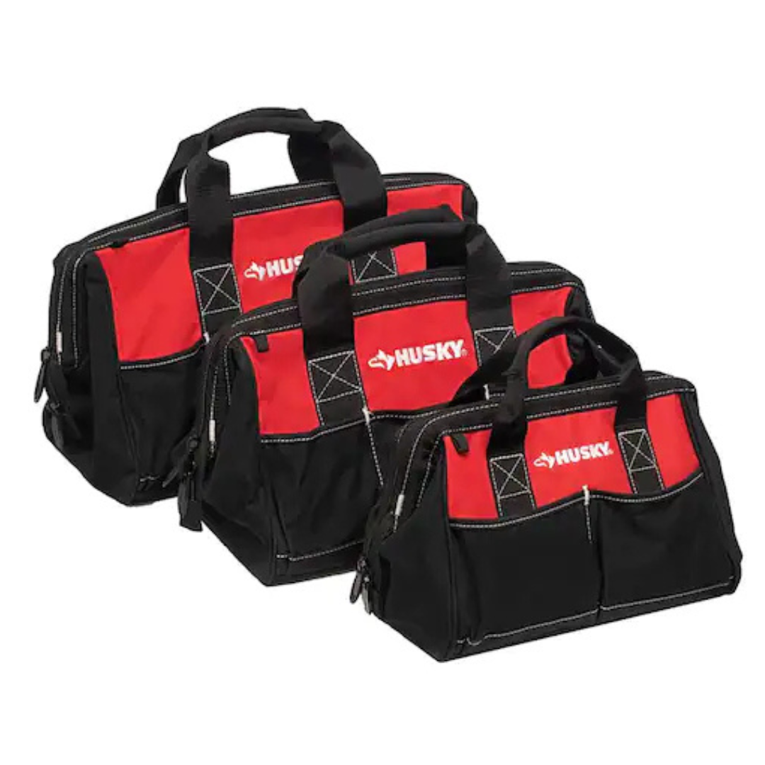3-Piece Husky Zippered Top Tool Bag Combo (12", 15", 18")