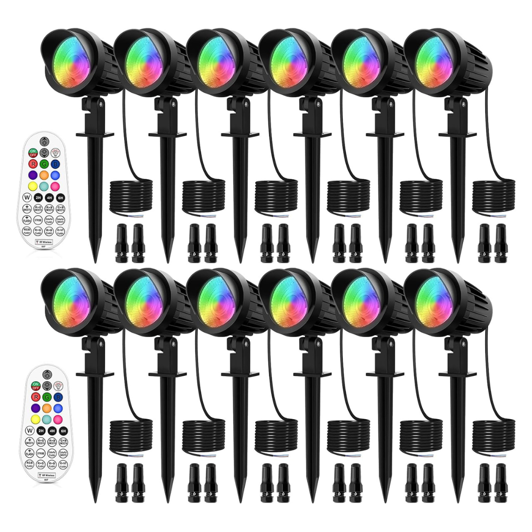 12-Pack 7W IP66 Waterproof RGB Landscape Lights