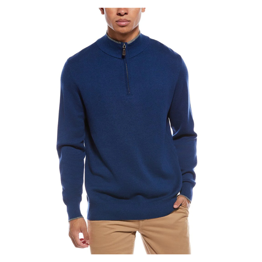 Tailorbyrd Men's Fine Knit Quarter Zip Sweater (Navy)