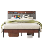 Nisien Queen Size Platform Bed Frame With Charging Station