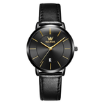 Women's Quartz Leather Strap Waterproof Date Day Slim Watches