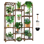 Wood 10-Tiers 11-Pot Plant Holder Shelf