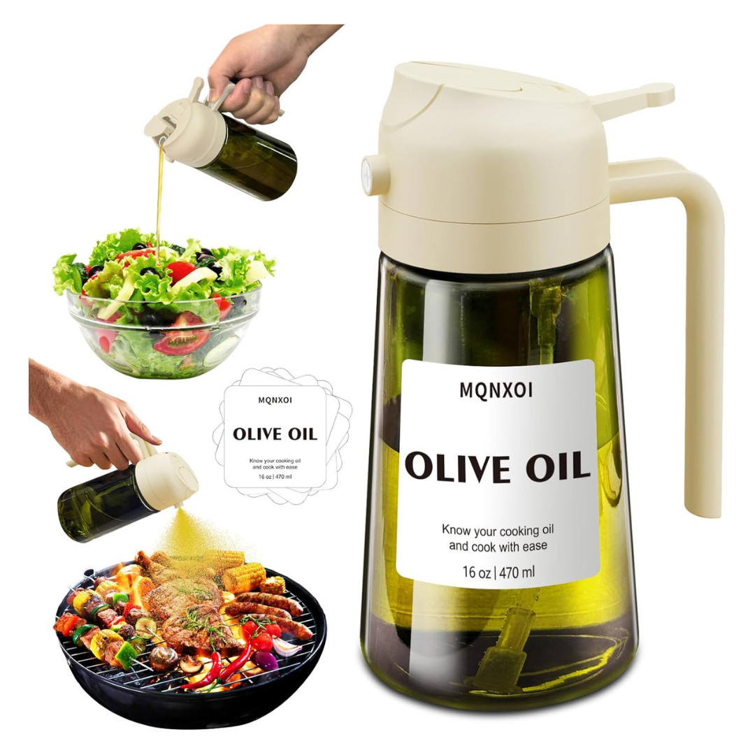 2-in-1 Glass 16-Oz Oil Sprayer & Dispenser With Stickers
