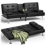 Adjustable Folding Leather Futon Sofa Bed with Armrests