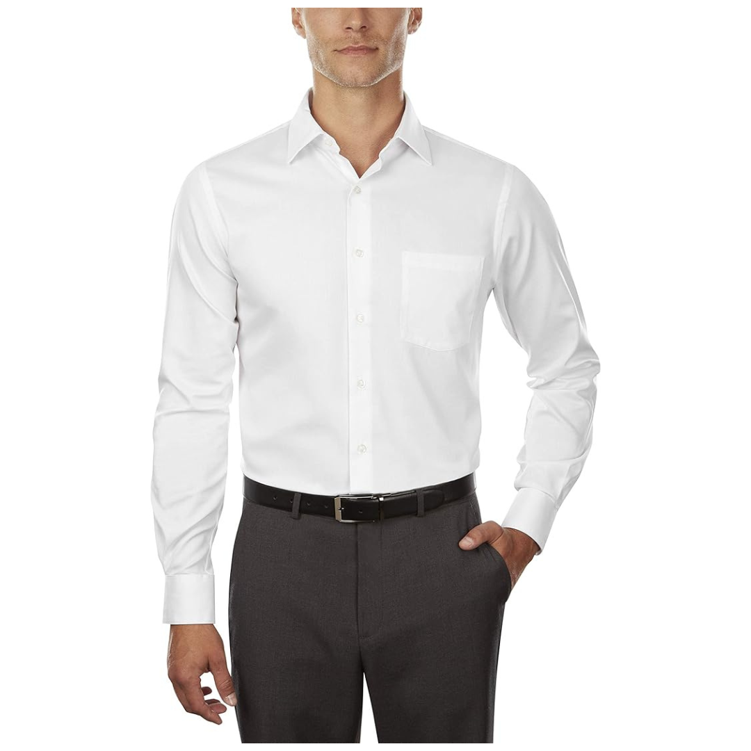 Van Heusen Men’s Lux Sateen Fitted Solid Spread Collar Dress Shirt