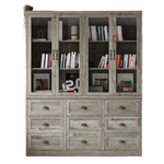 FUFU&GAGA Weathered Gray 78.7 In. Accent Cabinet Office Storage Cabinet With 6-Shelves And 9-Drawers With Glass Doors