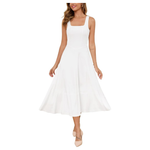 Women's Square Neck Sleeveless Flowy Swing Midi Dress