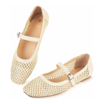 Women's Square Toe Ballet Flats With Strap (Various Colors & Sizes)