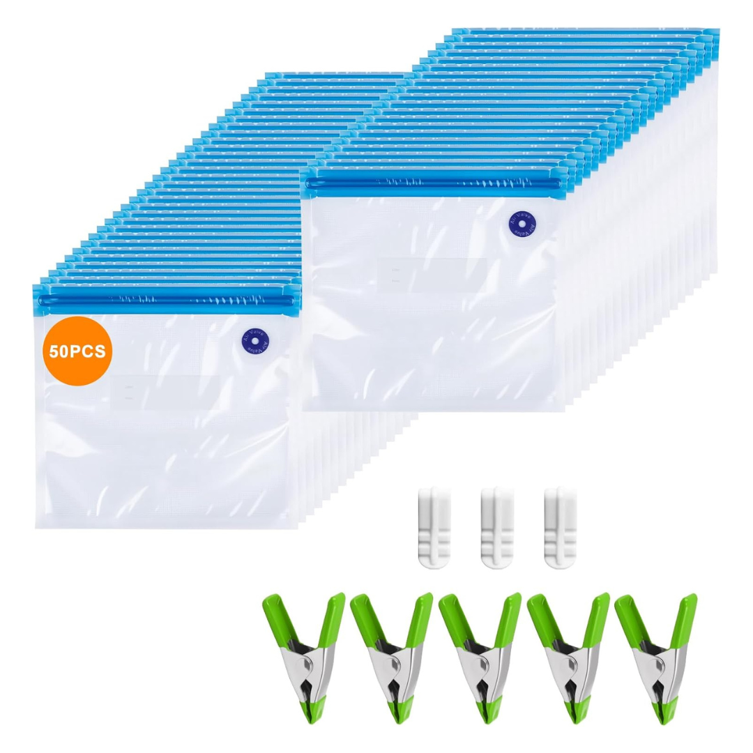 50-Count Reusable Sous Vide Bags With 3 Seal Clips & 5 Cooking Clips