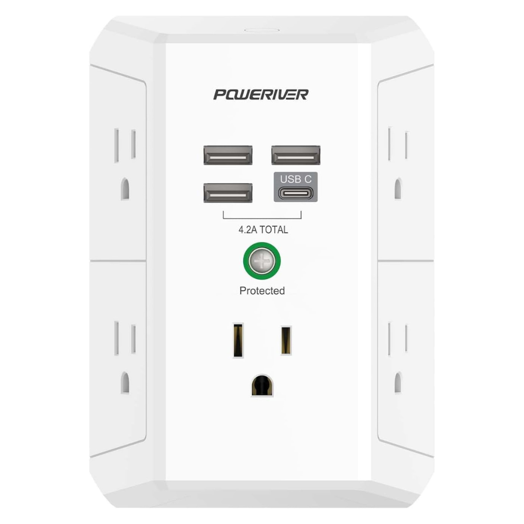 Poweriver 5-Outlet Surge Protector With 4-USB Ports