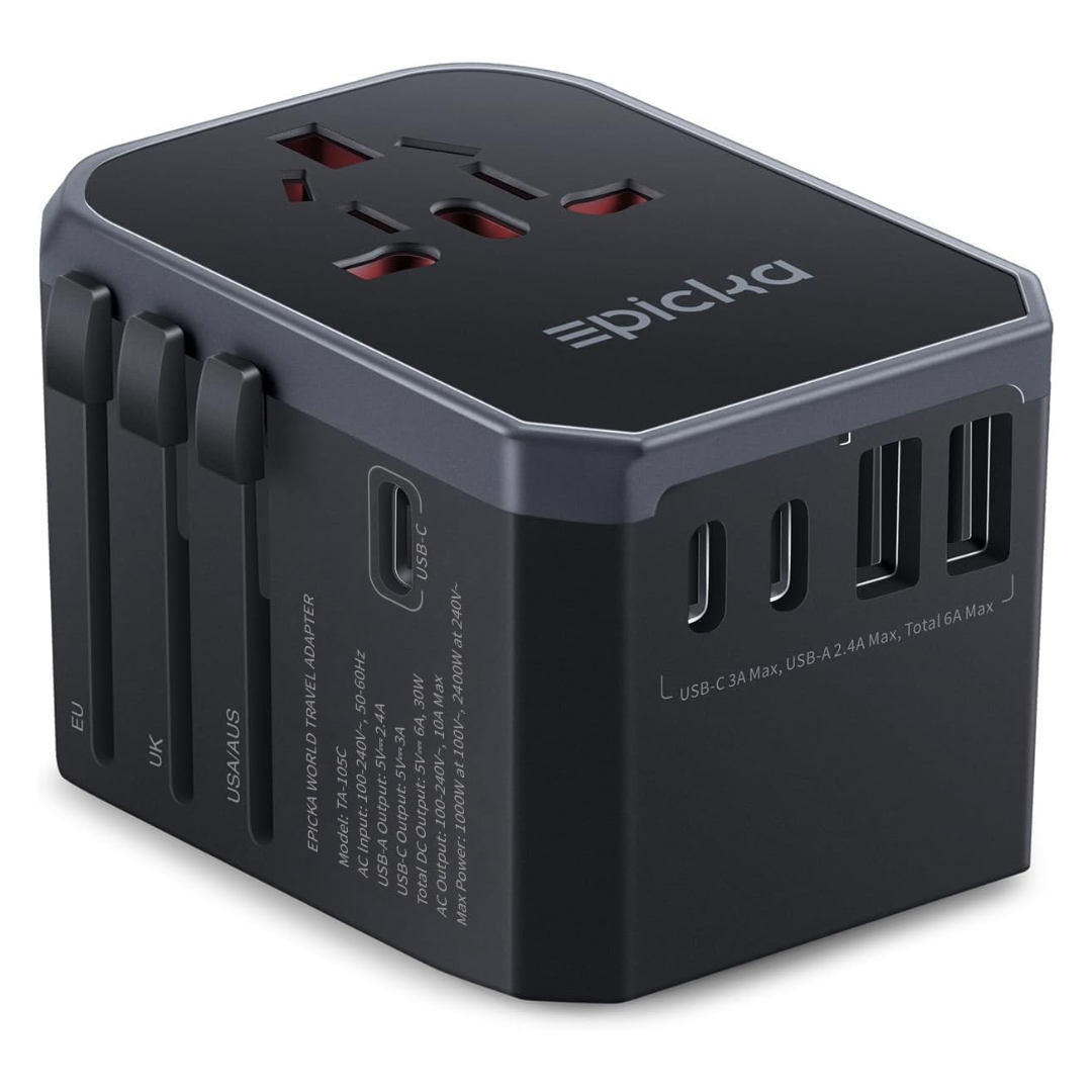 Epicka Universal Power Plug Adapter With 3 USB-C & 2 USB-A Ports