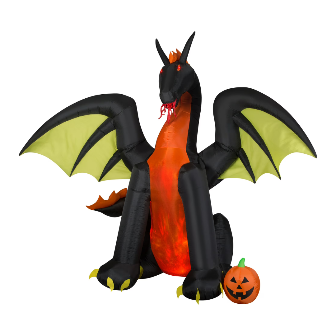 Airblown 9FT Tall Animated Halloween Inflatable Dragon With Jack o' Lantern Pumpkin