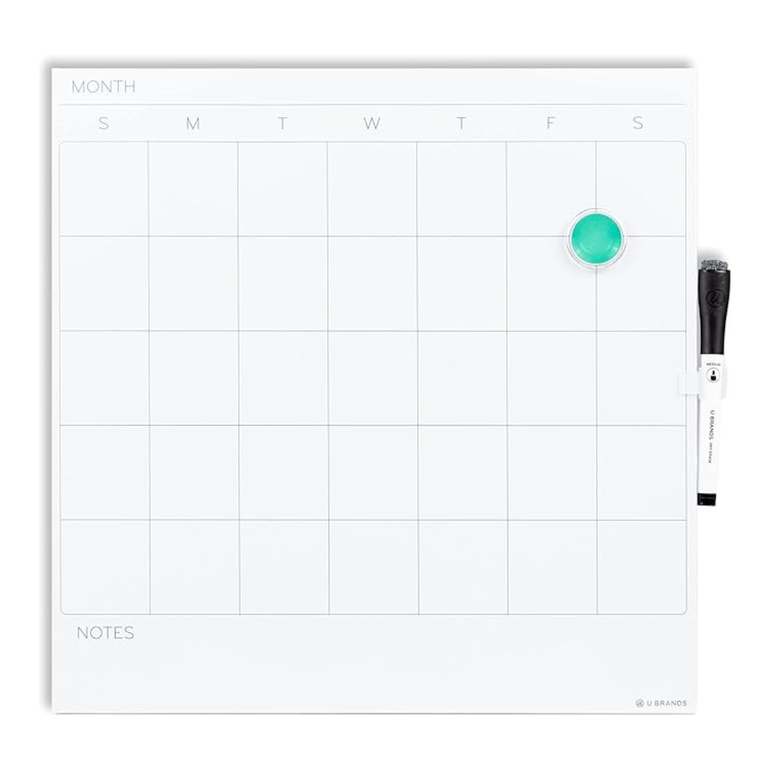 14"x14" Magnetic Dry Erase Calendar Whiteboard with Marker & Magnet