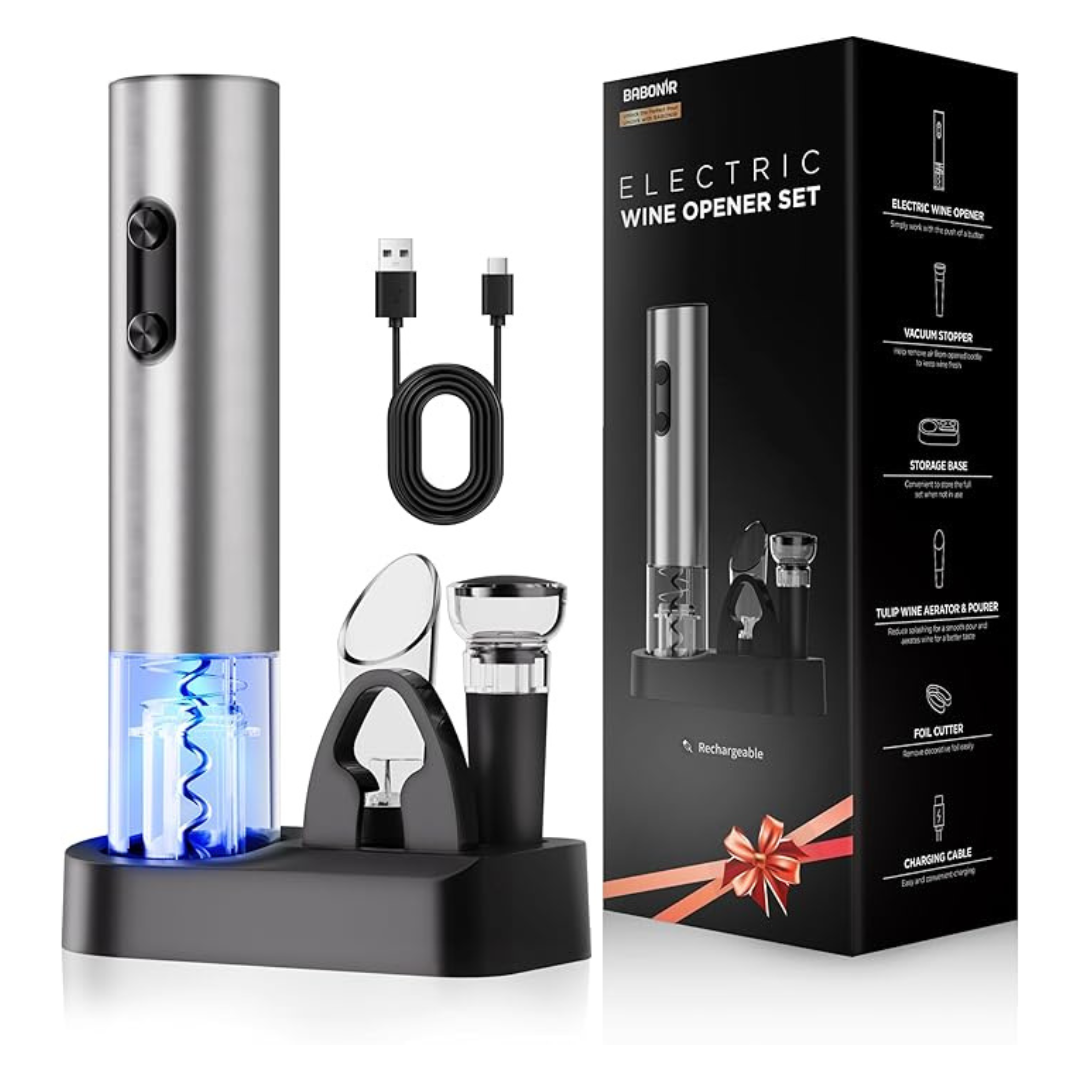 BABONIR 6-in-1 Electric Wine Opener Gift Set with Accessories