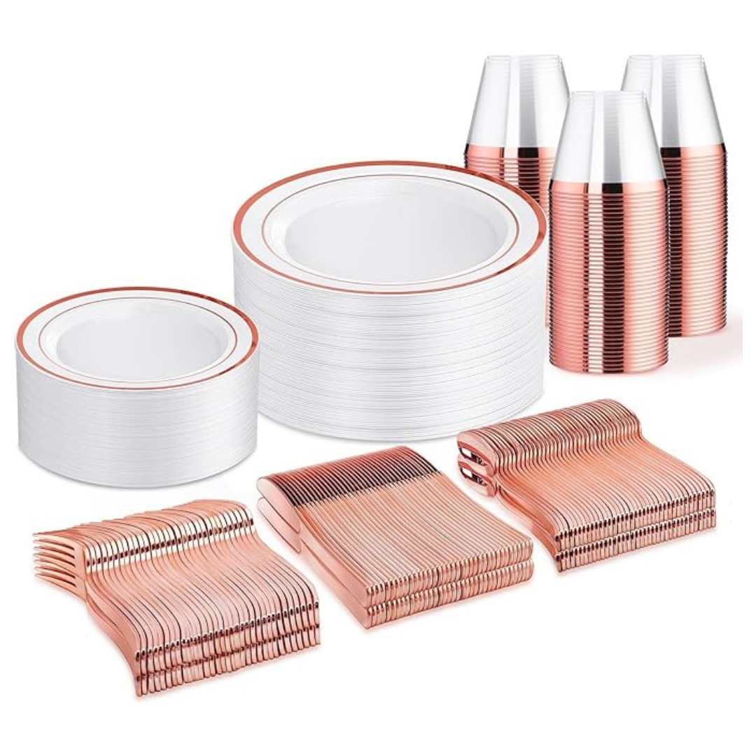 300-Piece Wellife Rose Gold Dinnerware Set for 50 Guests