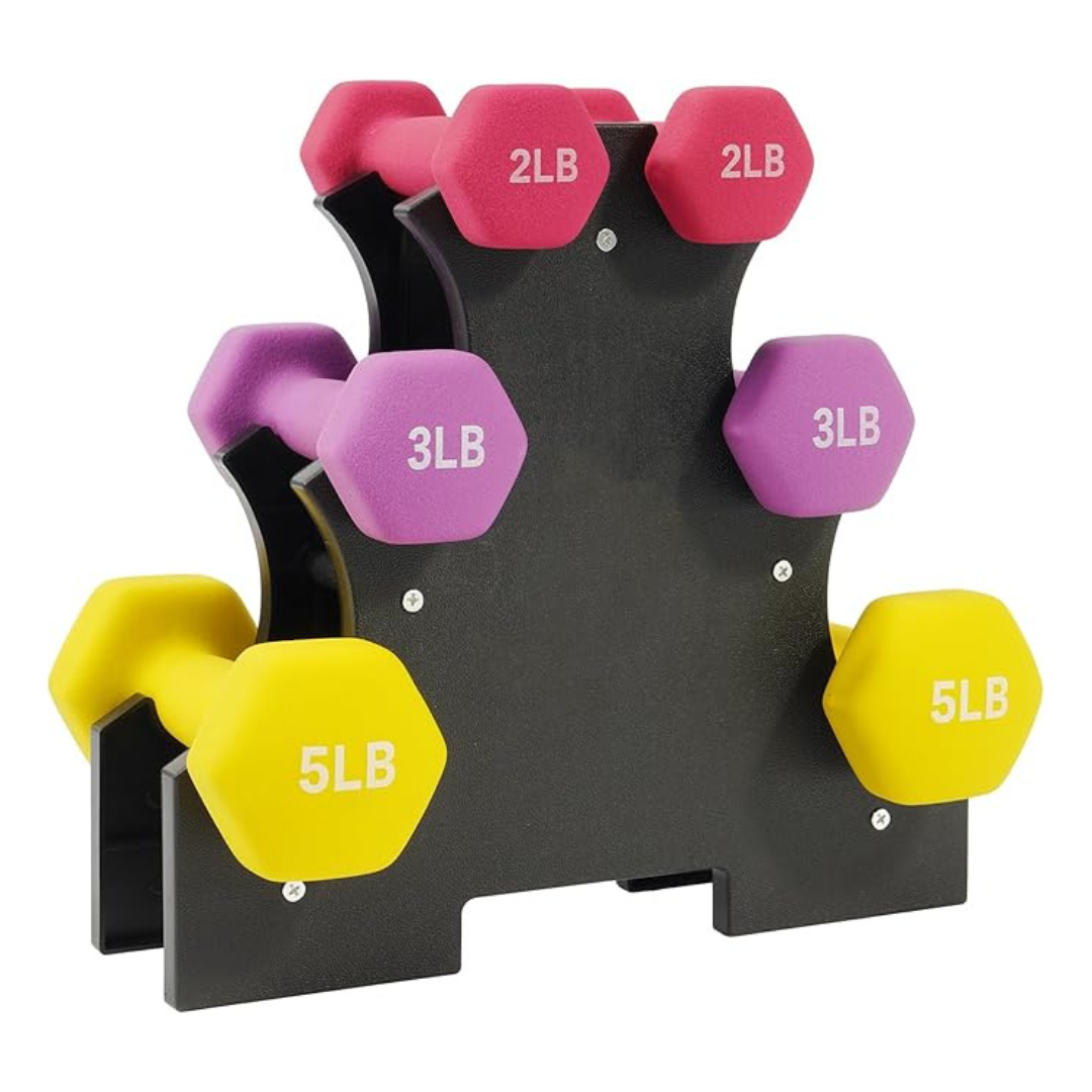 Fitvids Colored Neoprene Dumbbell Set with Rack