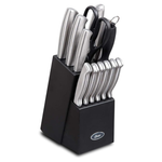 Oster Baldwyn 14 Piece Stainless Steel Cutting Kitchen Knife Cutlery Set With Swivel Block Holder And Knife Sharpener