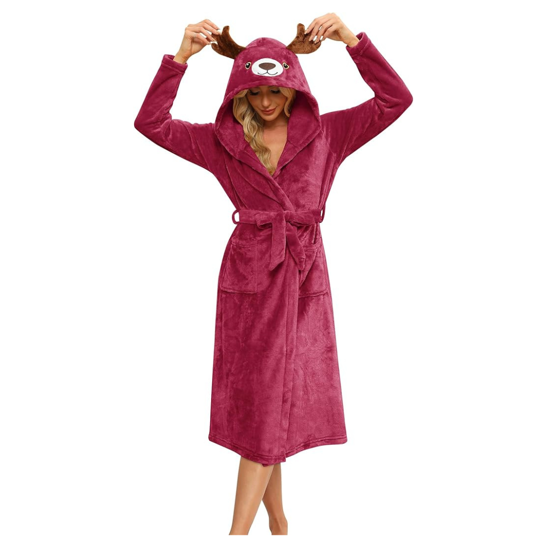Ekouaer Women's Cute Animal Full Length Soft Robe With Hood