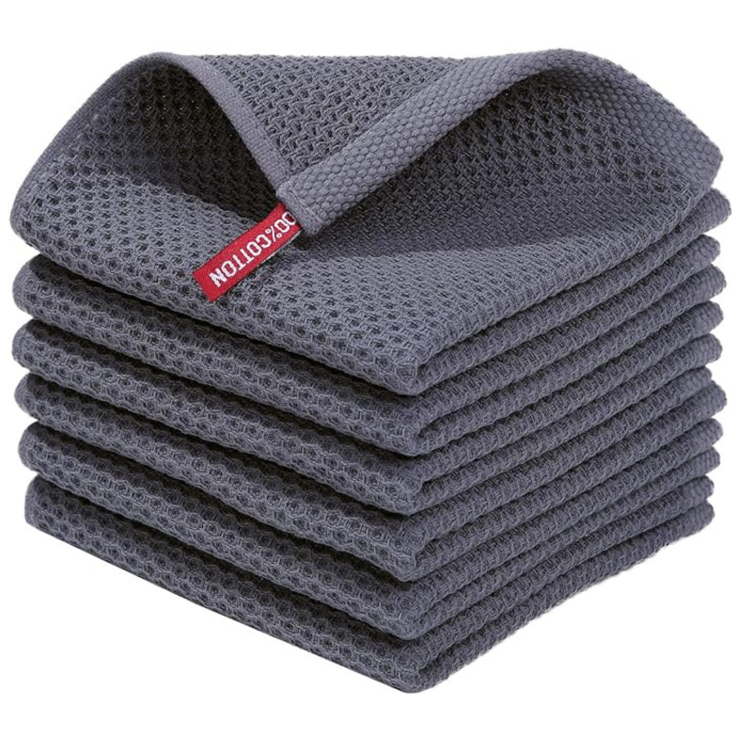 6-Pack 12"x12" Ultra Soft Quick Drying 100% Cotton Waffle Weave Dish Cloths