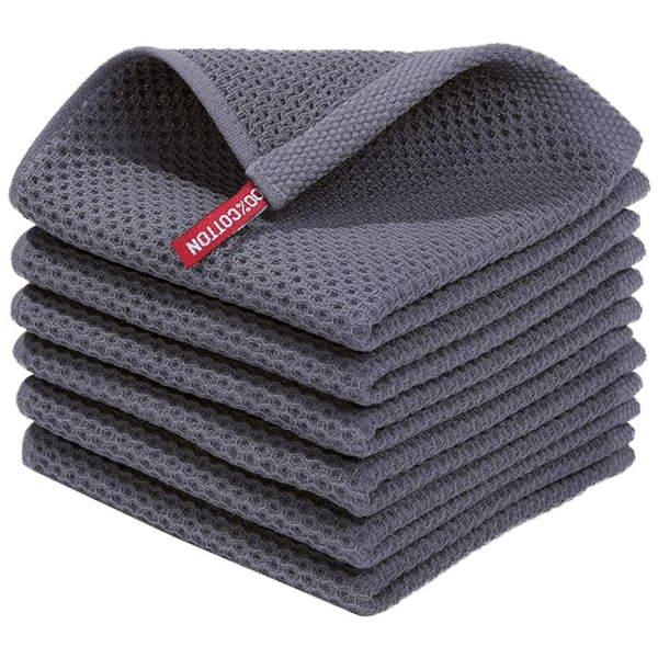 6-Pack 12"x12" Ultra Soft Quick Drying 100% Cotton Waffle Weave Dish Cloths