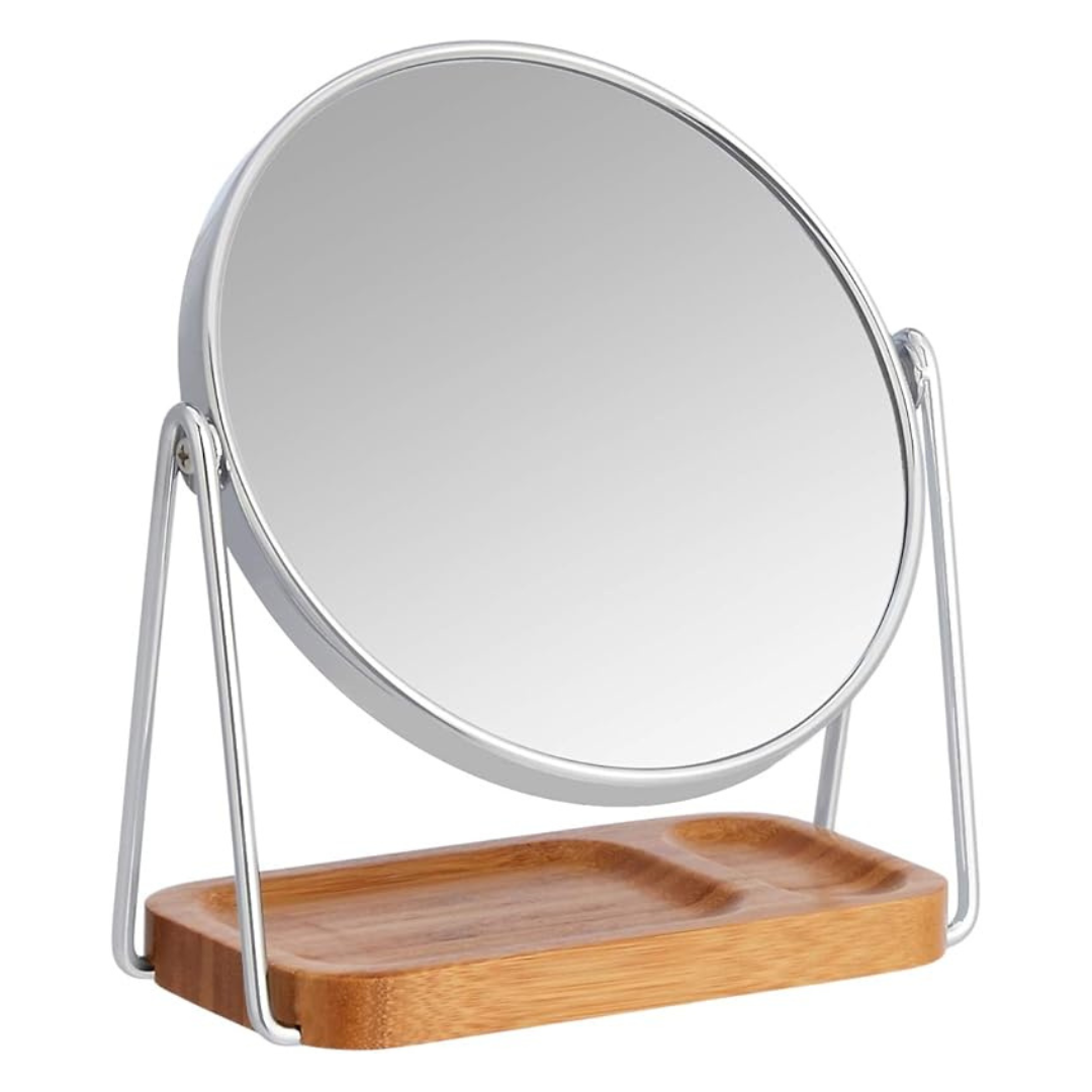 Amazon Basics 1X/5X Magnification Vanity Mirror W/Squared Bamboo Tray