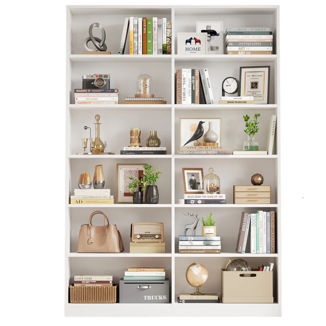 74.3"H X 47.2"W Wood Double 6-Tier Bookcase