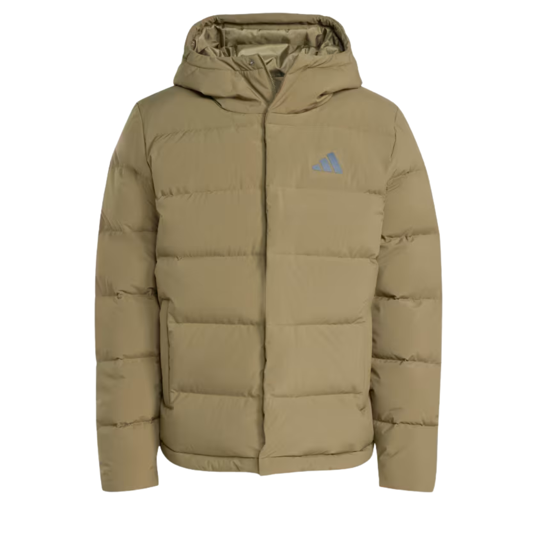 adidas Men's Helionic Climawarm Hooded Down Jacket (Olive Strata)