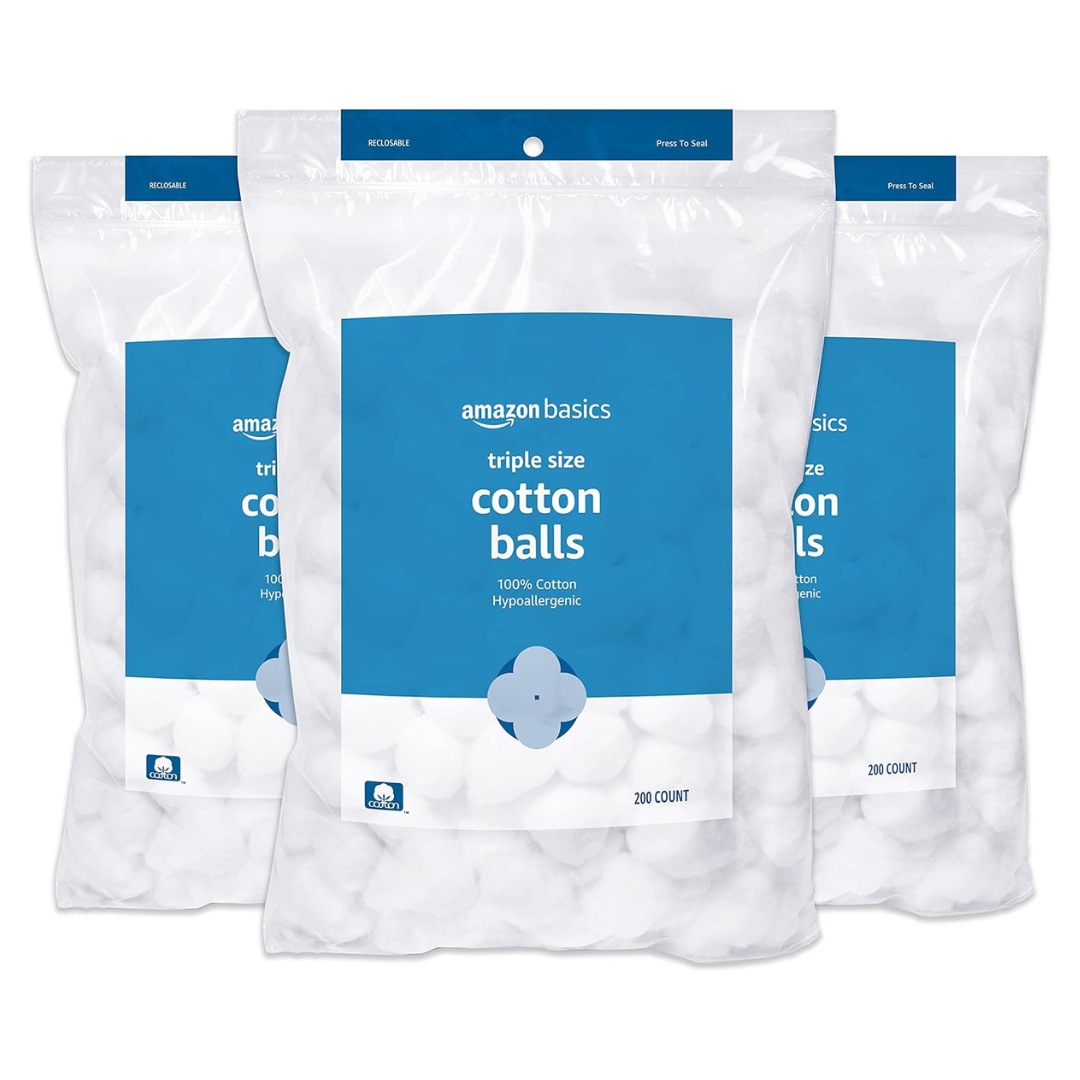 600-Count (3Pk x 200ct) Amazon Basics 100% Soft Cotton Balls