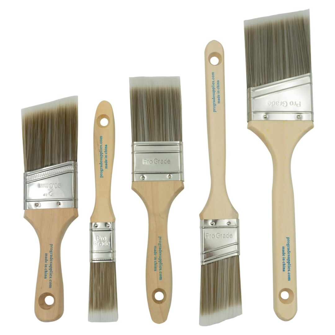 5-Pack Pro-Grade Flat & Angle Paint Brush Set