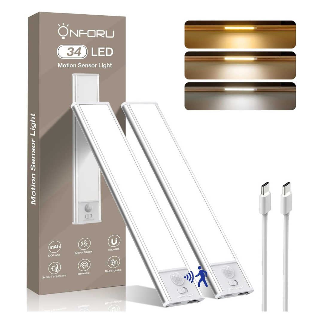 2-Pack 1000mAh 34 LED Under Cabinet Light