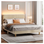 Bestier Platform Bed Frame With Adjustable Headboard & LED Light (Queen)