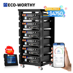 6-Pack ECO-WORTHY 48V 100Ah LiFePO4 Batteries + Battery Monitor + Server Rack