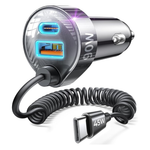 LISEN 65W USB-C Fast Car Charger with 4ft Coiled USB-C Cable