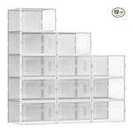 12-Pack Large Clear Plastic Shoe Organizer Boxes with Lids