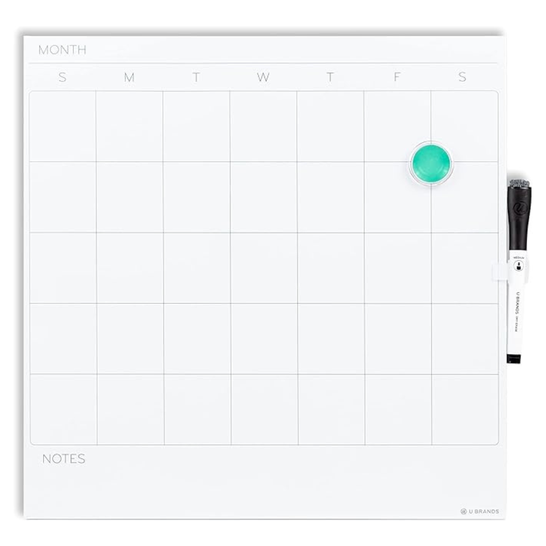 U Brands Square Magnetic Dry Erase Calendar White Board (14″ x 14″)