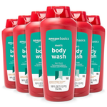 6 Bottles Of Amazon Basics Mens Soap Body Wash, Sport Scent (18 Fluid Ounce Bottles, Compare To Old Spice Pure Port Body Wash)
