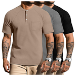 3-Pack Men's Waffle Knit Raglan Short Sleeve T-Shirts With Pocket