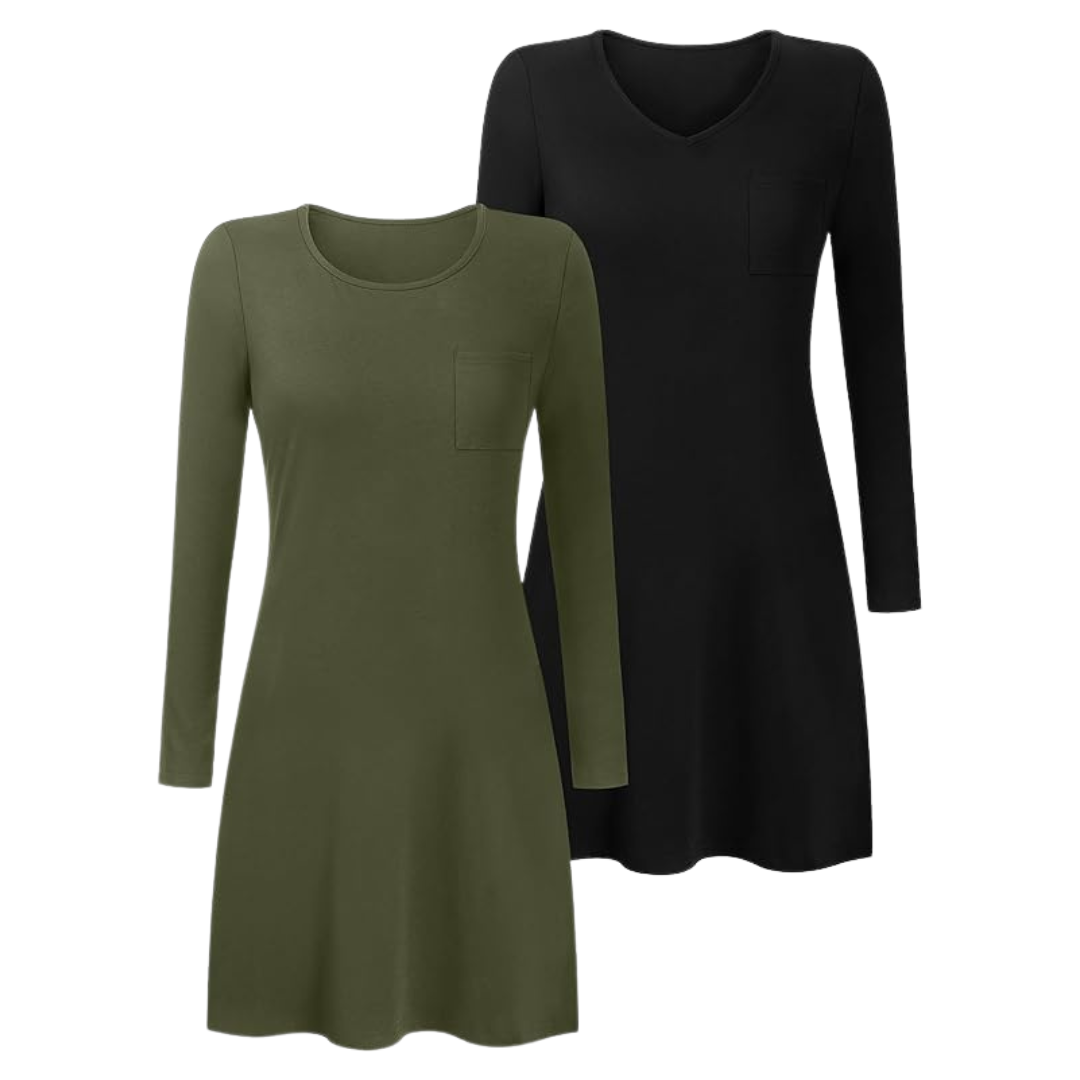 2-Pack Huukeay Women's V Neck And Crewneck Nightgowns