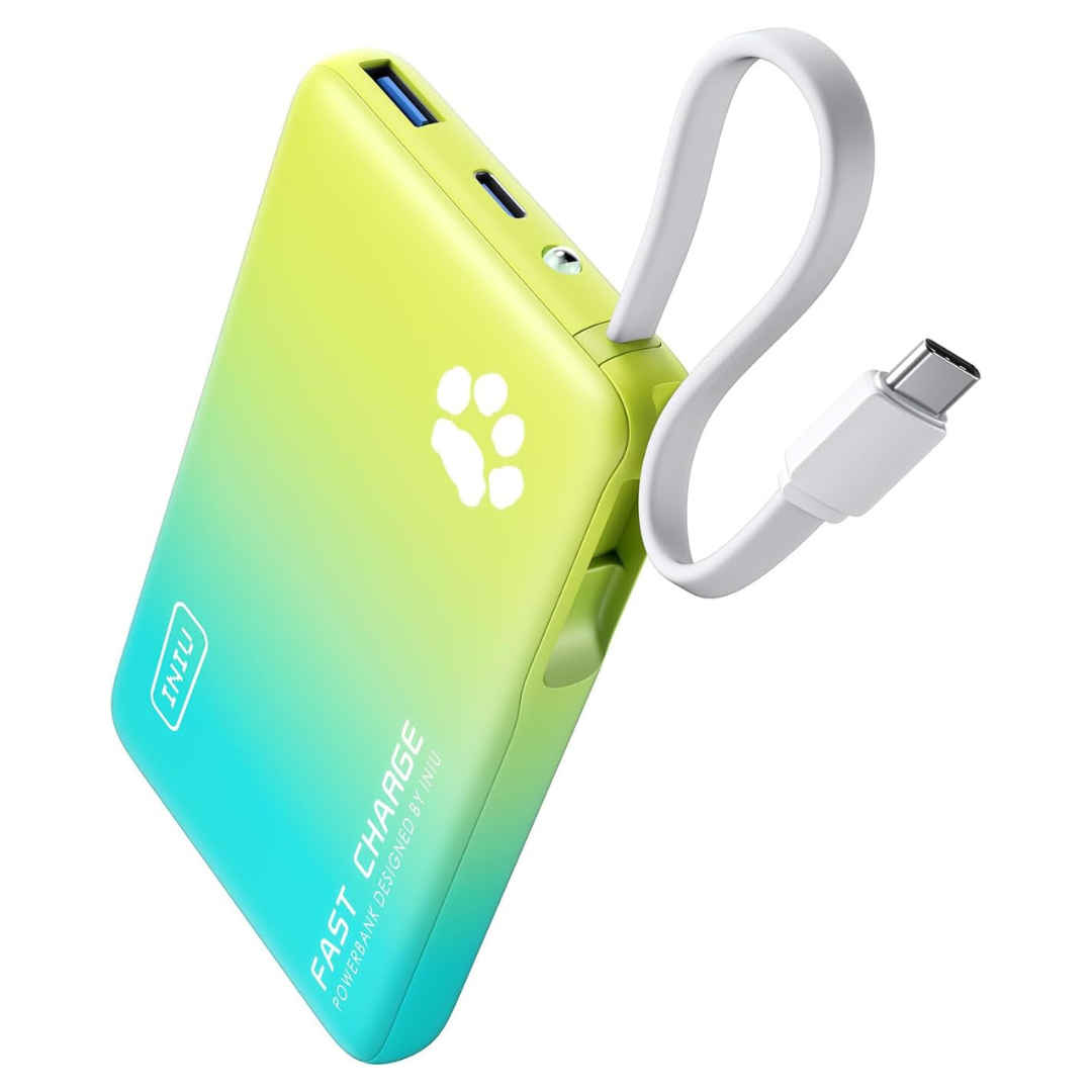 45W INIU PawGo PD 10000mAh Slim Power Bank W/ Built-in USB-C Cable