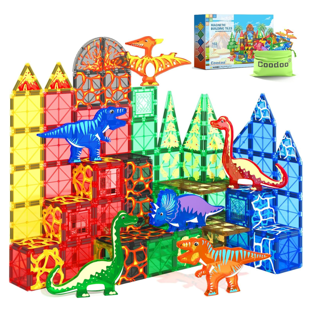 102-Piece Coodoo Dinosaur Magnetic Tiles Building Blocks Set